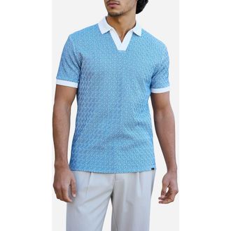 Mauvais Calvi Swirl Geo Jacquard Slim Polo in Medium Blue at Nordstrom, Size X-Large