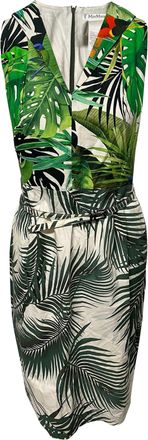 Max Mara Oppio Tropical Print Belted Dress in Green Cotton