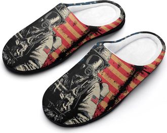 Generic U.S. Flag Firefighter Funny Mens Cotton Slippers Soft Non-Slip Rubber Sole House Slipper Indoor Outdoor