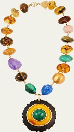 Grazia & Marica Vozza Multi Stone Necklace with Ebony and Amber Charm