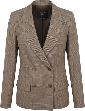Twin-Set Checkered Double-Breasted Blazer