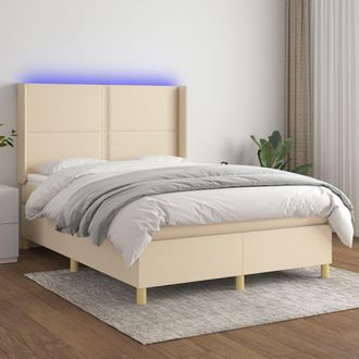 vidaXL Vidaxl - Cama Box Spring Colch&oacute;n Y Luces Led Tela Crema 140x190 Cm