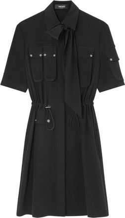 Versace Lavalli&eacute;re silk cargo shirt dress - women - Organic Silk - 40 - Black