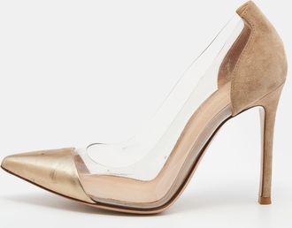 Gianvito Rossi Brown/gold Suede Leather And Pvc Plexi Pumps