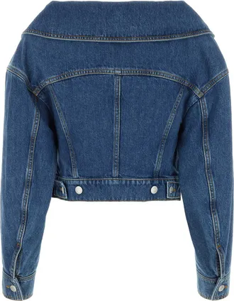 Alexander McQueen Womens Cropped Denim Jacket Blue Cotton