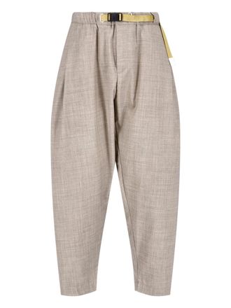 White Sand Beige Relaxed Tapered Textured Fabric Trousers