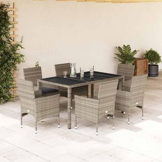 vidaXL Set De Comedor Jard&iacute;n 7 Piezas Y Cojines Rat&aacute;n Pe Y Vidrio Gris Vidaxl
