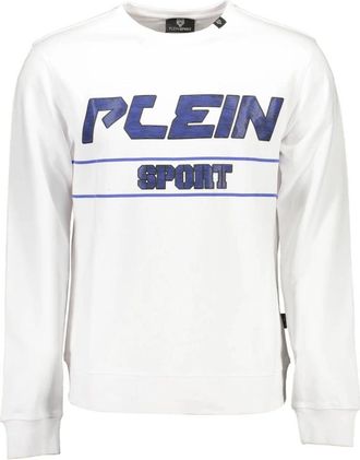 Plein Sport Witte Katoenen Trui met Contrasterende Details - Heren - Sportshirts - Wit - M - Katoen - Fitness
