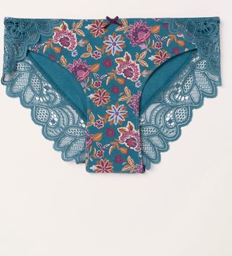 Fat Face FatFace Teal Blue Vintage Floral Brazilian Knickers