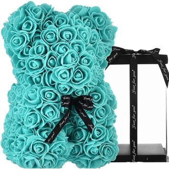 Trade Shop Trade Shop - Rosas Oso De Peluche Con 40 Cm Flores Artificiales En Caja De Regalo - Celestial