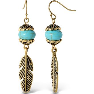 Jessica Simpson Turquoise Bead Feather Drop Earrings in Gold, Turquoise at Nordstrom