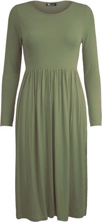 Generic New Ladies Plus Size Franki Long Sleeves Swing Flared Midi Skater Top Dress 8-26 (XXXL (UK 24/26), Khaki)