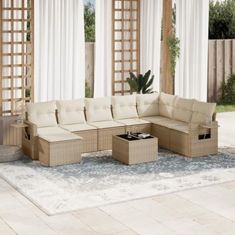 vidaXL Set De Sof&aacute;s De Jard&iacute;n 9 Pzas Con Cojines Rat&aacute;n Sint&eacute;tico Beige Vidaxl