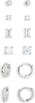 Nordstrom Rack 6-Pack Mixed Stud & Hoop Earrings in Clear- Silver at Nordstrom Rack