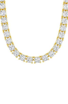 Sterling Forever Marisol Princess Cut Cubic Zirconia Tennis Necklace in Gold at Nordstrom, Size 20