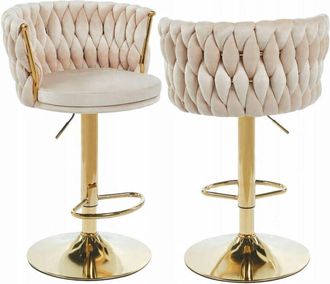 OEM Taburete Giratorio De Terciopelo Furnitex Con Estructura Entrelazada En Dorado Beige