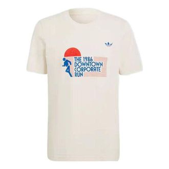 adidas originals Bluev. Grp Tee Snow Mountain Alphabet Pattern Round Neck Sports Short Sleeve Beige HC7587