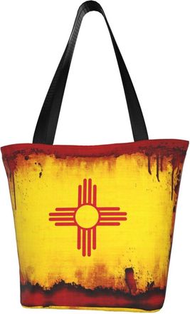 AOOEDM Grunge Style New Mexico Flag Tote Bag Women Capacity Shoulder Grocery Shopping Bags