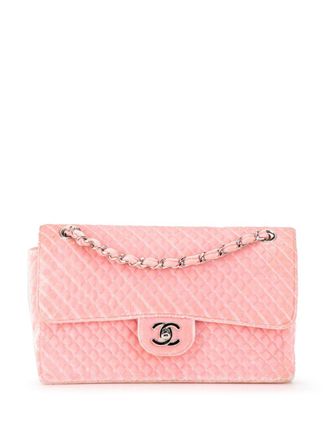 Chanel Borsa a spalla CC Flap media in velluto con micro trapuntatura CC 1996-1997 - Rosa