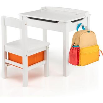 Costway Costway - Juego De Mesa Y Silla Para Ni&ntilde;os, Escritorio Infantil Con Silla Y Tablero Abatible, Juego De Mesa De Actividades De Madera Maciza, Bisagra D