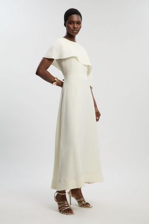 Karen Millen Womens Soft Tailored Cape Detail Midi Dress - White - Size 10 UK