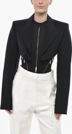 MUGLER Blazer Crop in Twill con Spalline Imbottite Mugler