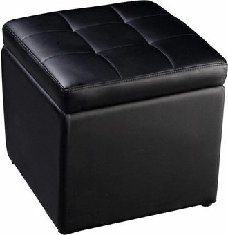 Costway Sgabello con Vano Portaoggetti, Poggiapiedi in pu, capacit&agrave; di Carico Fino a 300 kg, 40 x 40 x 40 cm (Nero)
