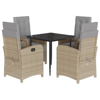 vidaXL Set Comedor De Jard&iacute;n 5 Pzas Con Cojines Rat&aacute;n Sint&eacute;tico Beige Vidaxl