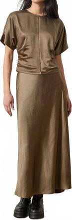 Lilla P Satin Dolman Short Sleeve Top In Parsley