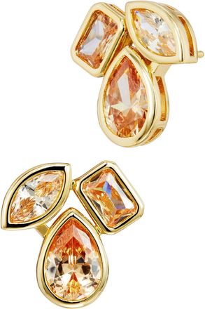 Savvy Cie Jewels 14K GOLD PLATED OVER BRASS MULTI-SHAPE CHAMPAGNE CZ STUD EARRINGS