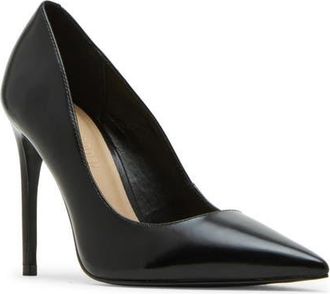 Steve Madden Noir Pointed Toe Pump in Black Leather at Nordstrom, Size 7.5