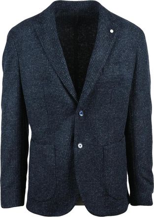 L.B.M. 1911 Textured Blue-Grey Rounded Blazer with Classic Button Closure