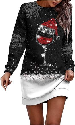 Generic Womens Christmas Fleece Knitted Long Jumper Dress Christmas Costume Xmas Dresses for Women UK Evening Party Prom Cocktail Swing Glad Rags Ladies Chris