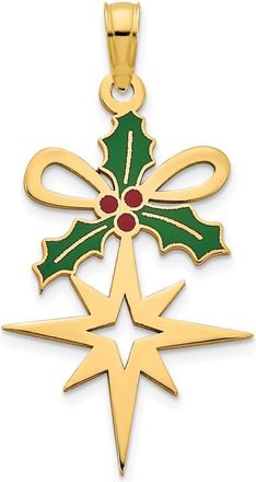 Diamond2Deal 14k Yellow Gold Epoxy Holly and North Star Pendant