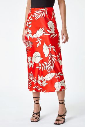 DUSK Floral Satin A-Line Midi Skirt