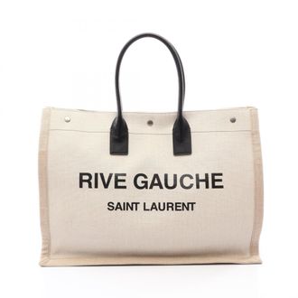 Saint Laurent Black Ivory Coated Canvas Leather Handbag Tote Bag (Pre-Owned)