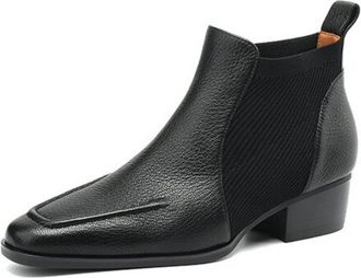 Generic Womens Ankle Chelsea Boots Faux Leather Knit Panel Block Heel Pull Tab Black Beige Comfortable Stylish For Daily Office And Casual Wear,Black,3.5 UK