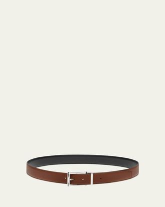 Ferragamo Mens Reversible Hammered Leather Belt