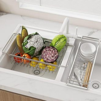 OEM Ripiano Estensibile Per Lavello Da Cucina In Acciaio Inox - 40-65&times;20&times;9 Cm, Scolapiatti Multifunzionale E Scolafrutta/verdura