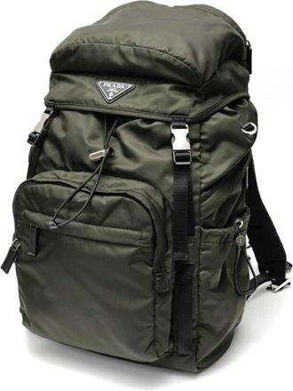 Prada Khaki Nylon Saffiano Triangle Backpack (Pre-Owned)