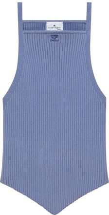 Courrèges pointy ribbed-knit tank top - women - Polyester/Viscose - S - Blue
