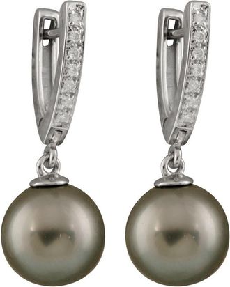 Splendid Pearls 14K 0.10 Ct. Tw. Diamond & 10-11Mm Tahitian Pearl Drop Earrings