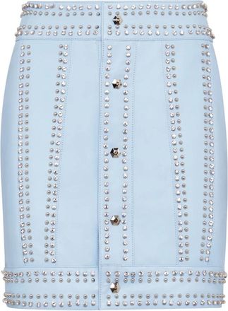 Philipp Plein Leather Skirt Short Crystal - Dames - Leren & Su&egrave;de rokken - Blauw - M - Leer - Rokken