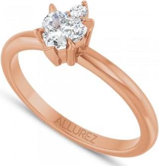 Allurez Heart Natural White Sapphire & Natural Diamond Ring 14K Rose Gold (0.58ct)