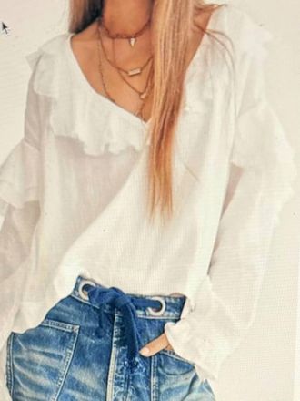 Free People Ruffle Linen Top In White