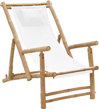 vidaXL Vidaxl - Sedia A Sdraio In Bamb&ugrave; E Tela Bianco Crema