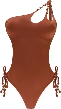 Miss Bikini Brown One Shoulder Beads Monokini