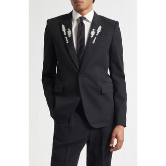 Alexander McQueen Rever Crystal Embellished Peak Lapel Blazer in Black at Nordstrom, Size 42 Us