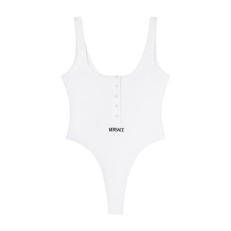 Versace One-piece, female, White, Size: L Ribbed Cotton Top