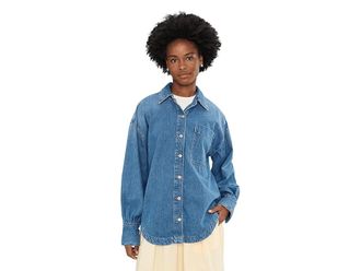 Free People We The Free Ashley Denim Shirt Womens Clothing Medium Wash : LG (Womens 12-14), Cotton